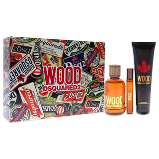 Wood by Dsquared2 for Men 3 Pc Gift Set 3.4oz EDT Spray, 0.3oz EDT Spray, 5.0oz Bath and Shower Gel