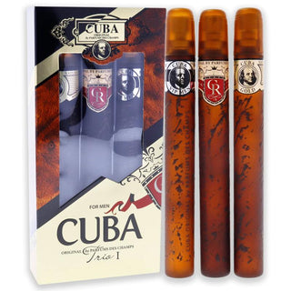 Cuba Trio 1 by Cuba for Men - 3 Pc Gift Set 1.17oz Cuba Gold EDT Spray, 1.17oz Cuba Royal EDT Spray, 1.17oz Cuba VIP EDT Spray