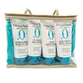 Original Sprout Deluxe Kit by Original Sprout for Kids - 5 Pc Kit 3oz Natural Shampoo, 3oz Hair Body Baby Wash, 3oz Scrumptious Baby Cream, 3oz Deep Conditioner, Exfoliating Wash Cloth