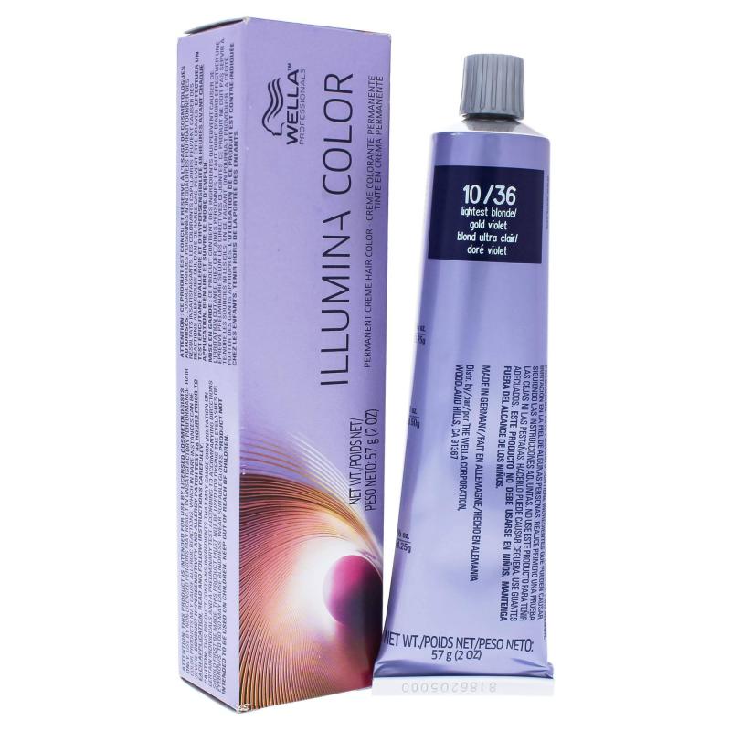 Illumina Color Permanent Creme Hair Color - 10 36 Lightest Blonde-Gold Violet by Wella for Unisex - 2 oz Hair Color