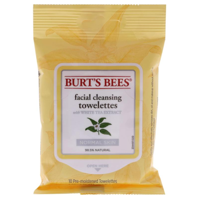 Facial Cleansing Towelettes with White Tea Extract by Burts Bees for Unisex - 10 Count Towelettes