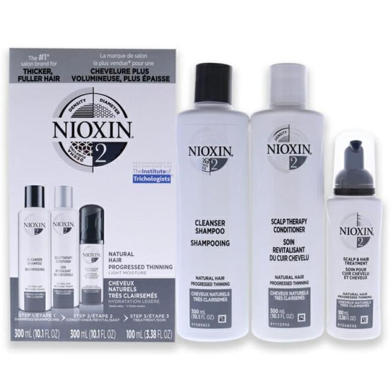 System 2 Kit by Nioxin for Unisex - 3 Pc 10.1oz Cleanser Shampoo, 10.1 oz Scalp Therapy Conditioner, 1Liter Scalp and Hair Treatment