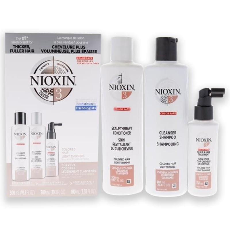 System 3 Kit by Nioxin for Unisex - 3 Pc 10.1oz Color Safe Cleanser Shampoo, 10.1 oz Color Safe Scalp Therapy Conditioner, 1Liter Color Safe Scalp and Hair Treatment