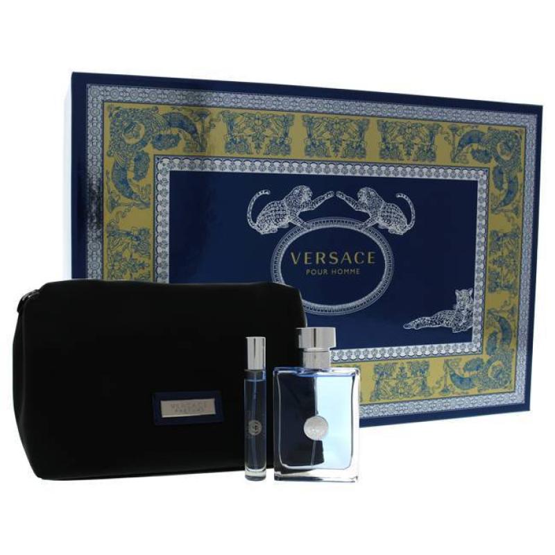 Versace Pour Homme by Versace for Men - 3 Pc Gift Set 3.4oz EDT Spray, 0.34oz EDT Spray, Pouch
