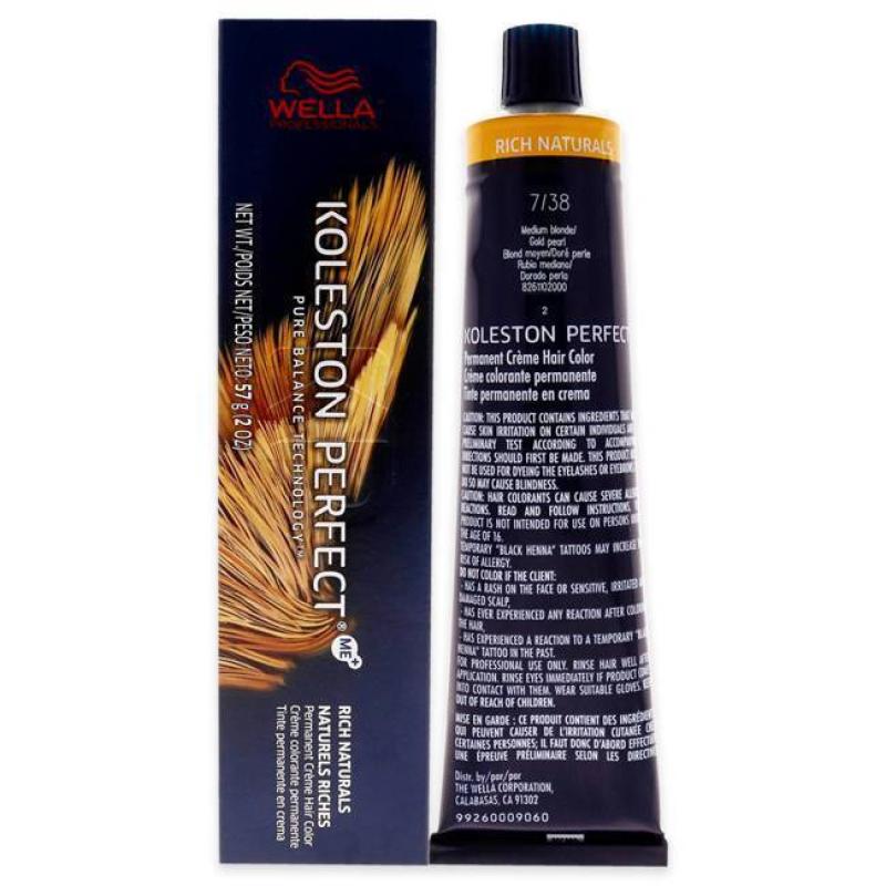 Koleston Perfect Permanent Creme Hair Color - 7 38 Medium Blonde-Gold Pearl by Wella for Unisex - 2 oz Hair Color