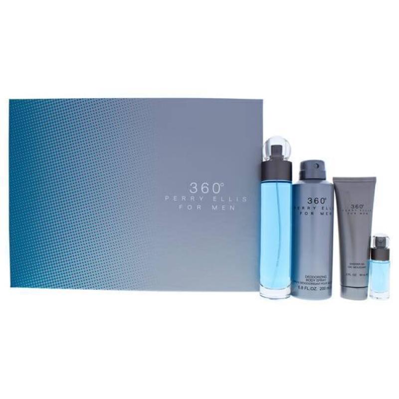 360 by Perry Ellis for Men - 4 Pc Gift Set 3.4oz EDT Spray, 6oz Deodorizing Body Spray, 3.0oz Shower Gel, 0.25oz EDT Spray