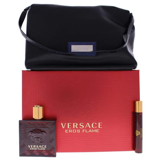 Eros Flame by Versace for Men - 3 Pc Gift Set 3.4oz EDP Spray, 0.3oz EDP Spray, Trousse Man