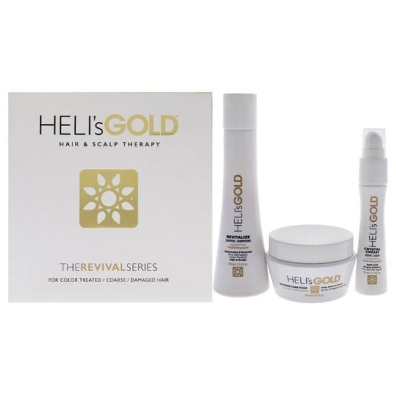 The Revival Series Travel Kit by Helis Gold for Unisex - 3 Pc 3.3oz Revitalize Shampoo, 3.3oz Restructure Masque, 1oz Crystal Cream