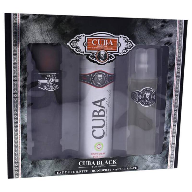 Cuba Black by Cuba for Men - 3 Pc Gift Set 3.3oz EDT Spray, 3.3oz After Shave, 6.7oz Body Spray