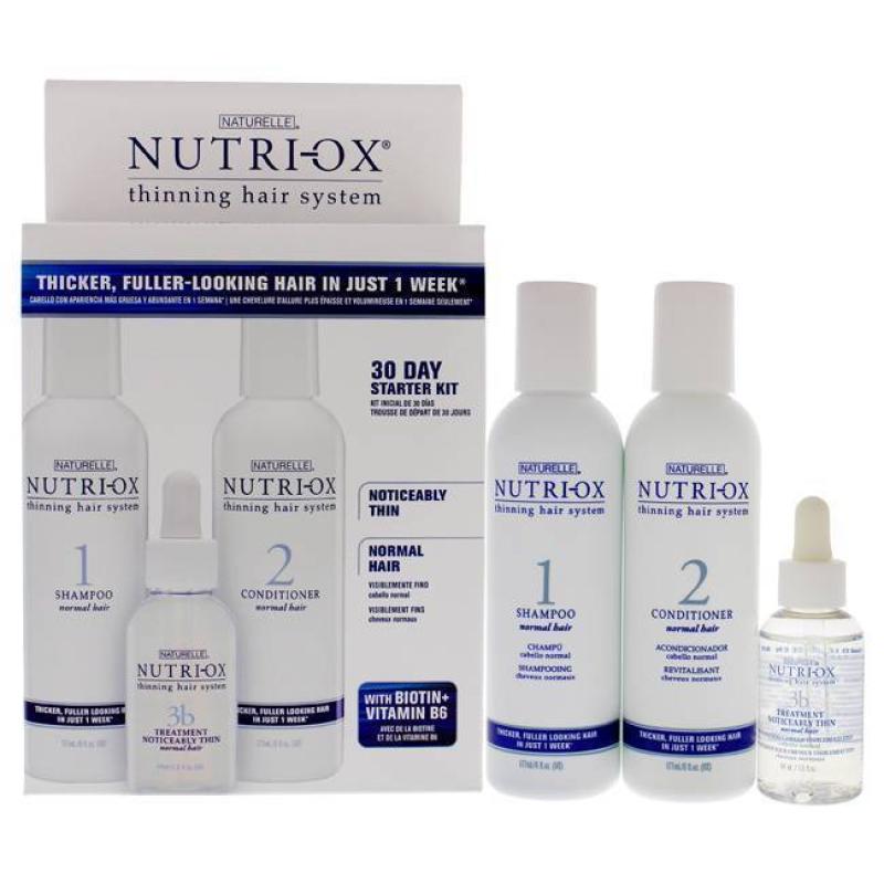 Noticeably Thin Normal Hair Starter Kit by Nutri-Ox for Unisex - 3 Pc Gift Set 6oz Shampoo Normal, 6oz Conditioner Normal, 1.5oz Treatment for First Signs Noticeably Thin Normal