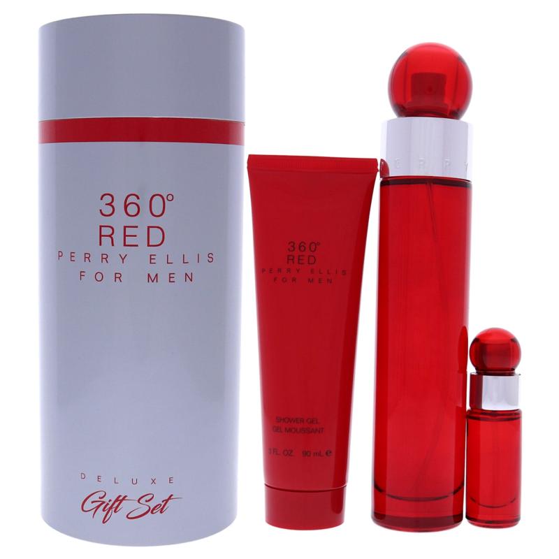 360 Red by Perry Ellis for Men - 3 Pc Gift Set 3.4oz EDT Spray, 7.5ml EDT Mini Spray, 3oz Shower Gel