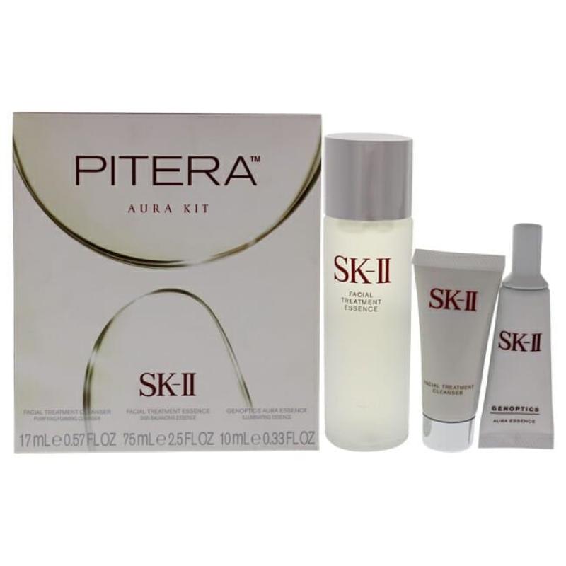 Pitera Aura Kit by SK-II for Unisex - 3 Pc 2.5 oz Facial Treatment Essence, 0.5 oz Facial Treatment Cleanser, 0.33 oz Genoptics Aura Essence