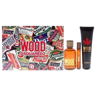 Wood by Dsquared2 for Men 3 Pc Gift Set 3.4oz EDT Spray, 0.3oz EDT Spray, 5.0oz Bath and Shower Gel