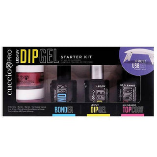 Led-Uv Dip Gel Starter Kit by Cuccio Colour for Women - 6 Pc 0.5oz Bonder, 0.5oz Dip Gel, 0.5oz No Cleanse Topcoat, 0.5oz Akiss In Paris and 0.5oz Kyoto Chewrry Blossoms Powder Polish