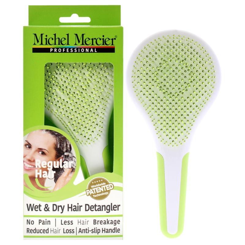 Wet and Dry Hair Detangler Regular Hair - Green-White by Michel Mercier for Women - 1 Pc Hair Brush