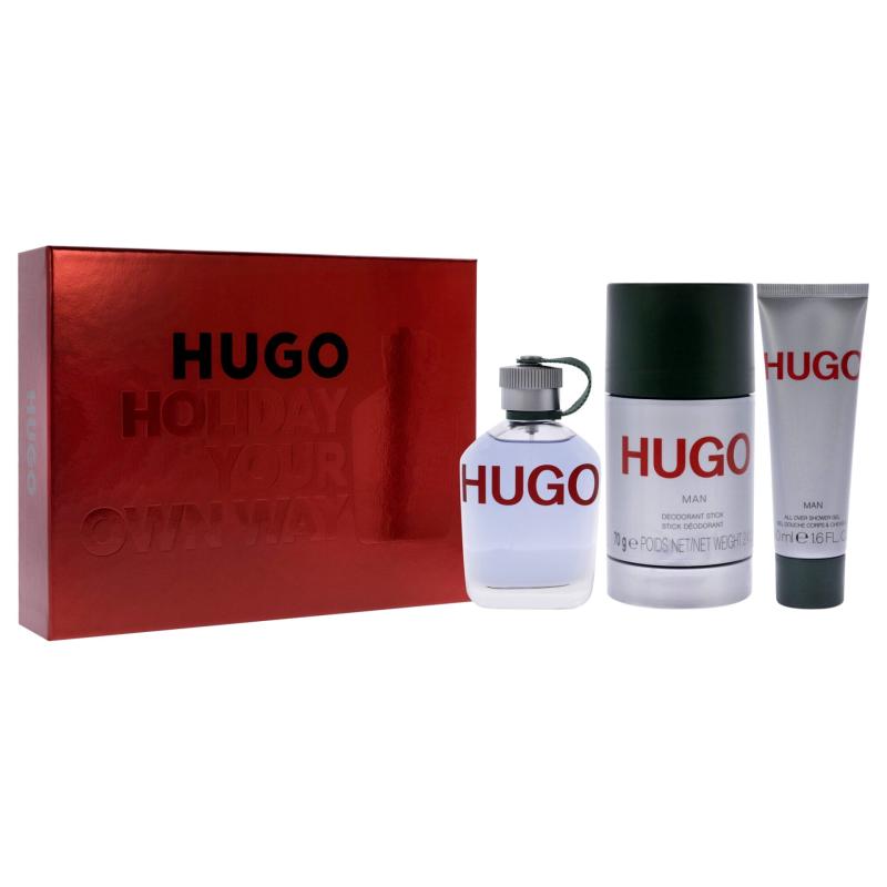 Hugo by Hugo Boss for Men - 3 Pc Gift Set 4.2oz EDT Spray, 2.4oz Deodorant Stick, 1.6oz Shower Gel