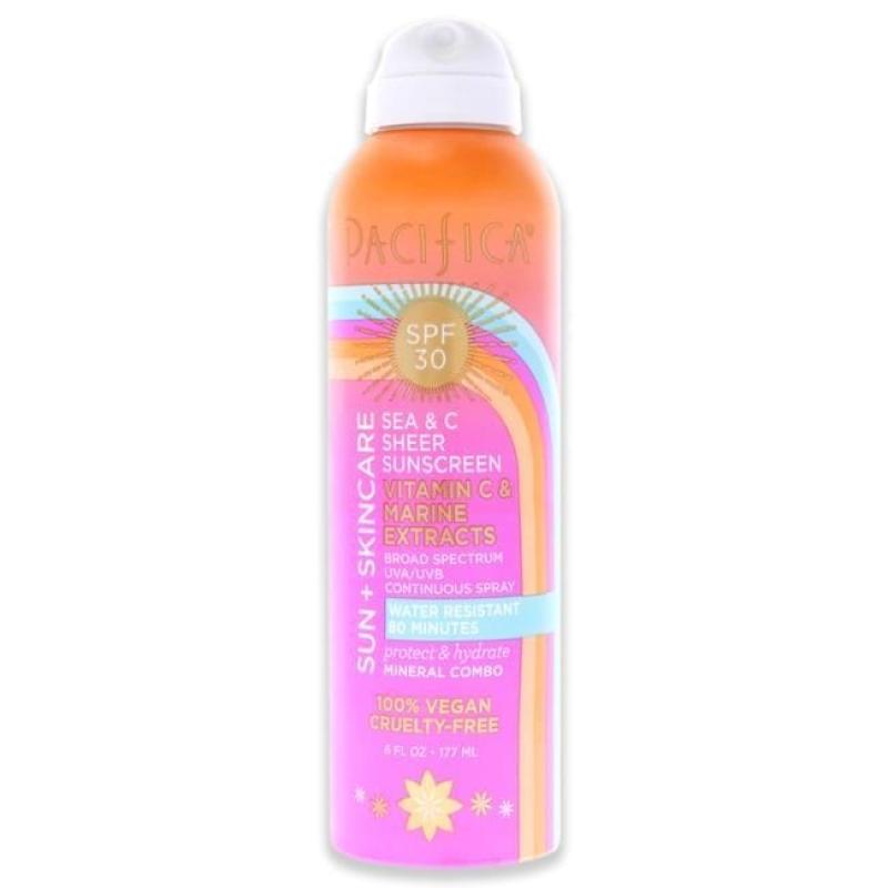 Sun Plus Skincare Sea and C Sheer Sunscreen Spray SPF 30 by Pacifica for Unisex - 6 oz Sunscreen