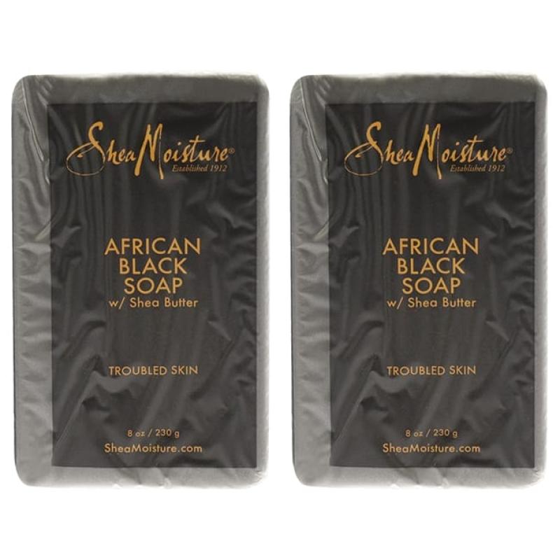 African Black Soap Bar Acne Prone &amp; Troubled Skin - Pack of 2 by Shea Moisture for Unisex - 8 oz Bar Soap