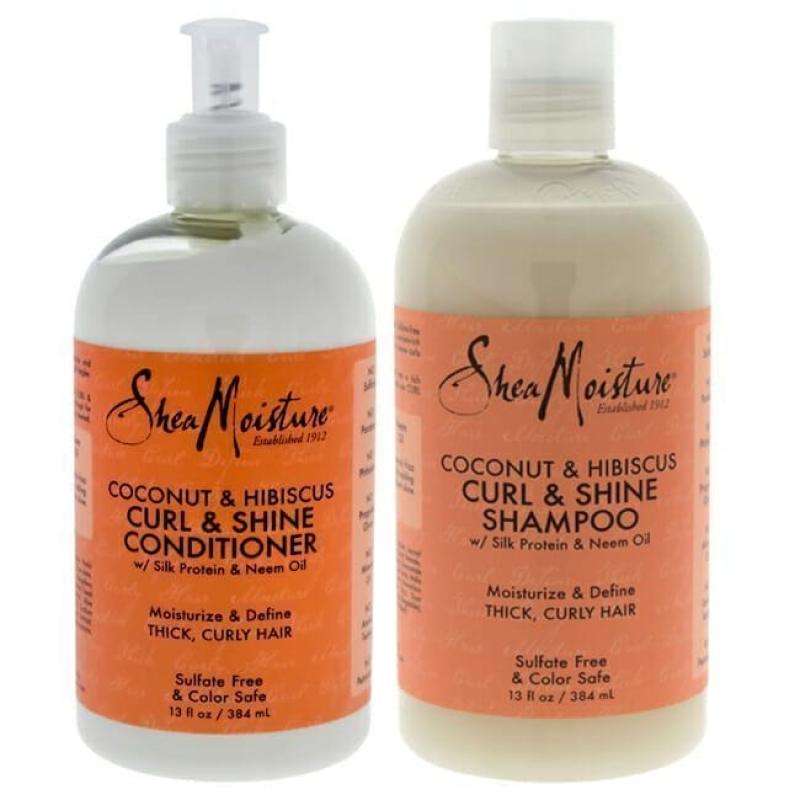 Coconut and Hibiscus Curl and Shine Duo by Shea Moisture for Unisex - 13 oz Shampoo and Conditioner