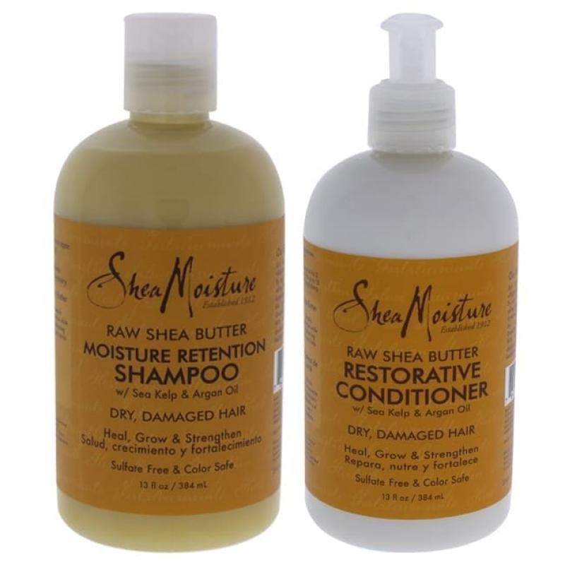 Raw Shea Butter Moisture Retention Shampoo Duo by Shea Moisture for Unisex - 13 oz Shampoo and Restorative Conditioner