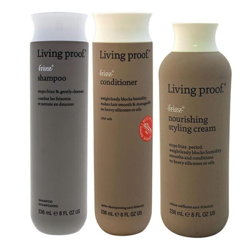 No Frizz Shampoo Conditioner and Cream Kit by Living Proof for Unisex - 3 Pc Kit 8oz Conditioner, 8oz Nourishing Styling Cream