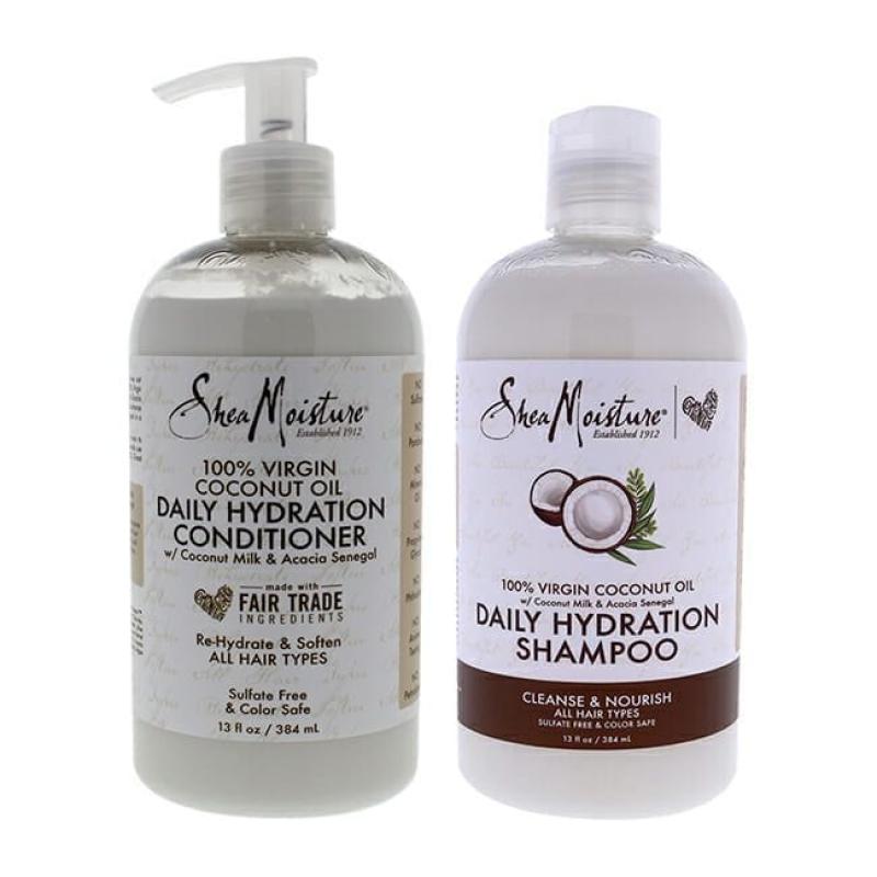 100 Percent Virgin Coconut Oil Daily Hydration Kit by Shea Moisture for Unisex - 2 Pc Kit 13oz Shampoo, 13oz Conditioner