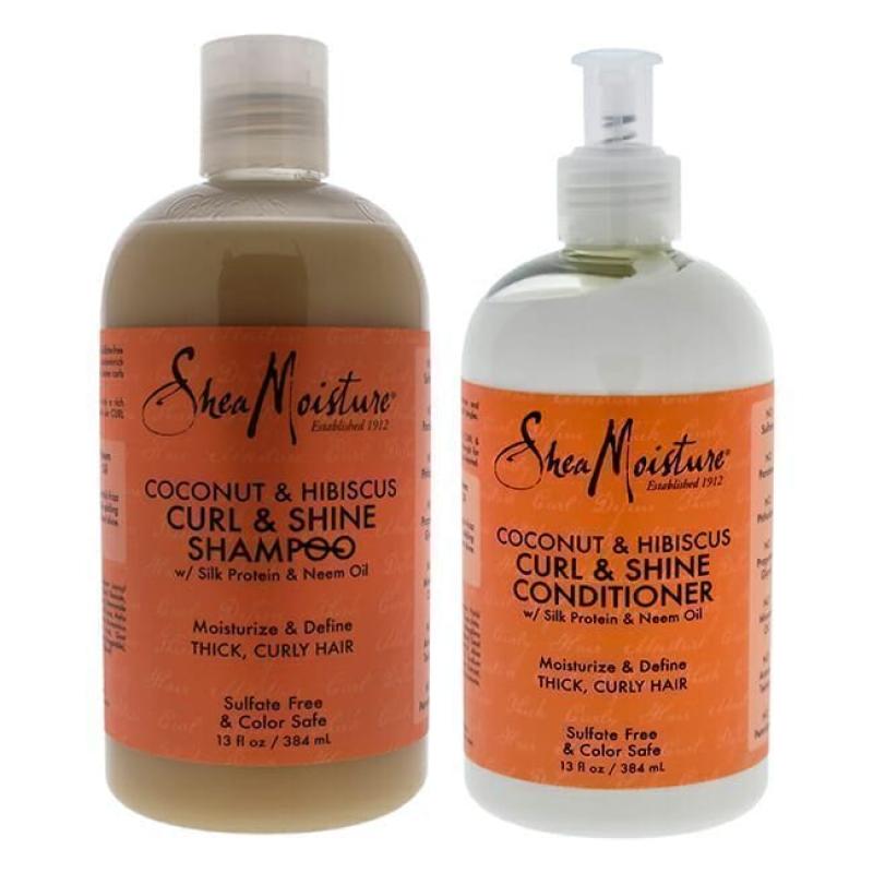 Coconut and Hibiscus Curl and Shine Kit by Shea Moisture for Unisex - 2 Pc Kit 13oz Shampoo, 13oz Conditioner