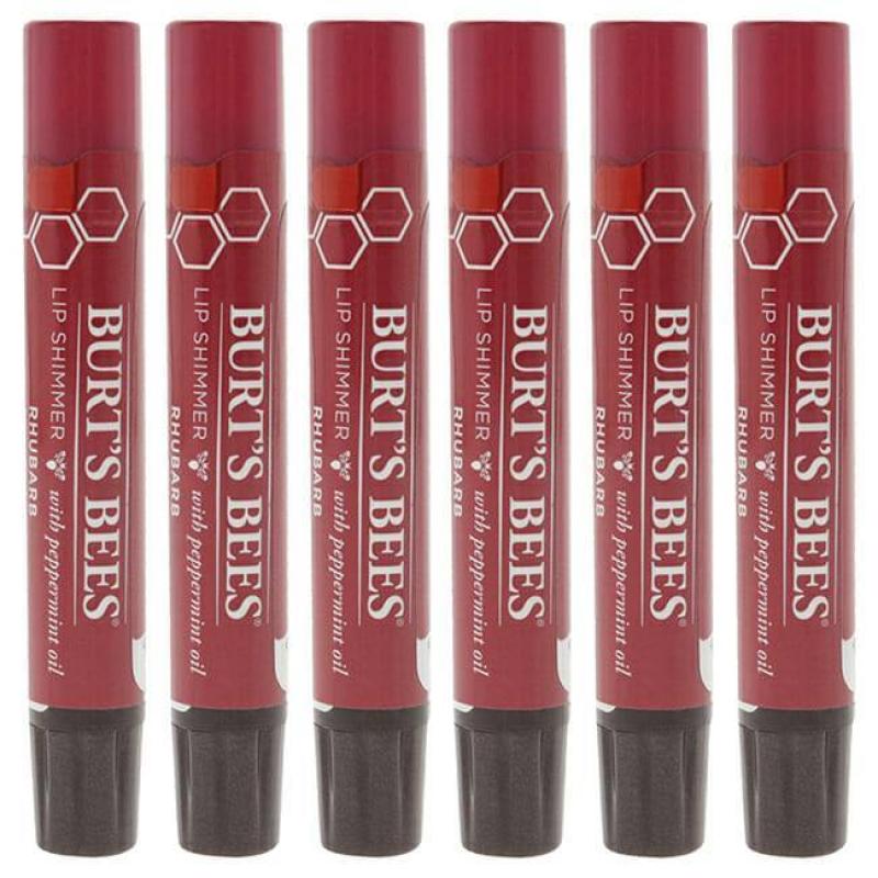 Lip Shimmer - Rhubarb by Burts Bees for Women - 0.09 oz Lip Balm - Pack of 6