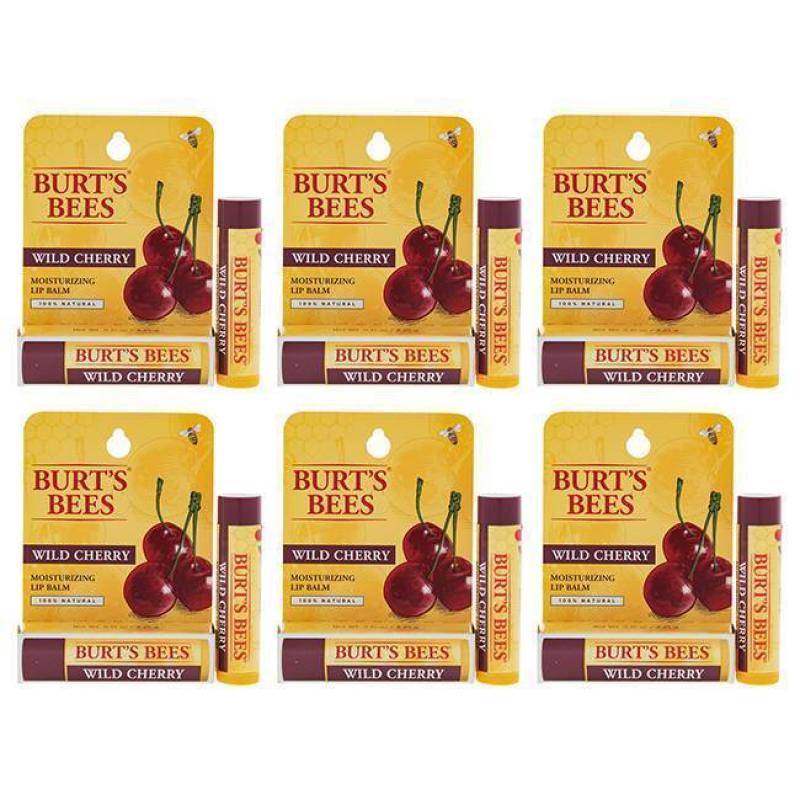 Wild Cherry Moisturizing Lip Balm Blister by Burts Bees for Unisex - 0.15 oz Lip Balm - Pack of 6