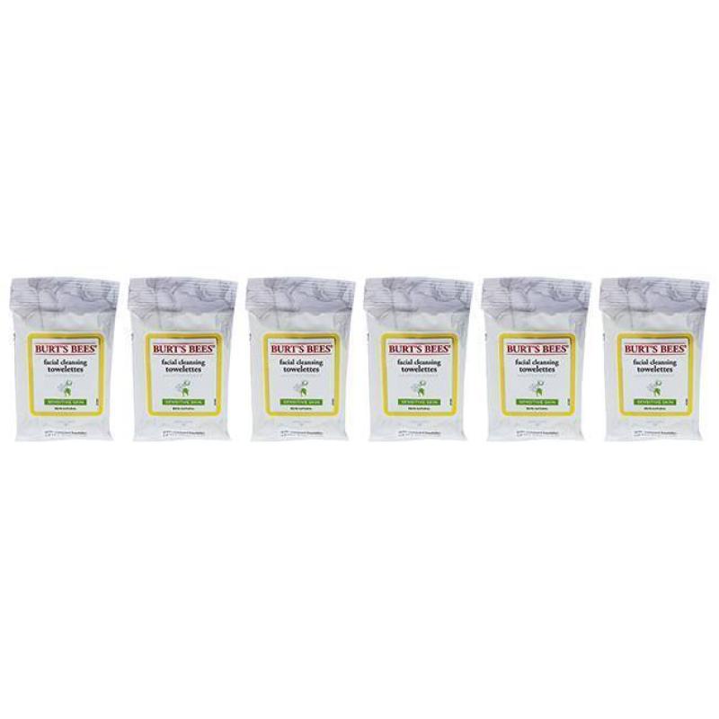 Facial Cleansing Towelettes Sensitive by Burts Bees for Women - 10 Pc Towelettes - Pack of 6