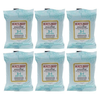 Micellar Makeup Removing Towelettes - Coconut and Lotus Water by Burts Bees for Women - 10 Count Towelettes - Pack of 6