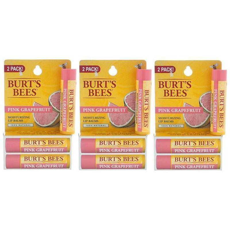 Pink Grapefruit Moisturizing Lip Balm Twin Pack by Burts Bees for Unisex - 2 x 0.15 oz Lip Balm - Pack of 3