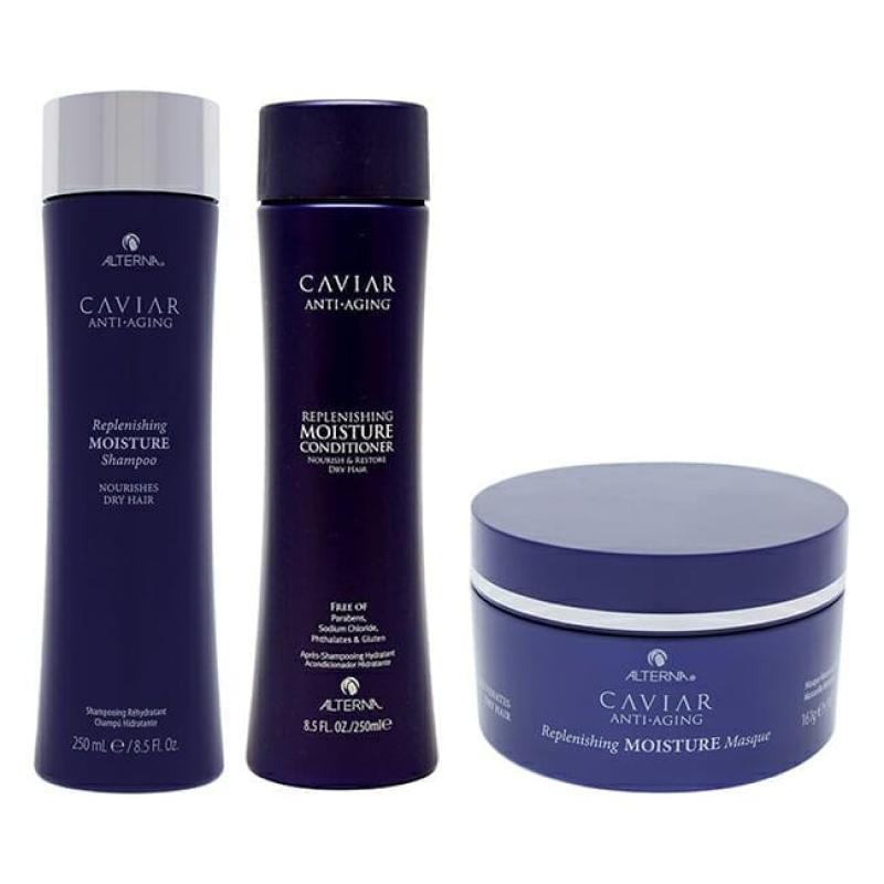 Caviar Anti Aging Replenishing Moisture Kit by Alterna for Unisex - 3 Pc Kit 8.5oz Shampoo, 8.5oz Conditioner, 5.7oz Masque