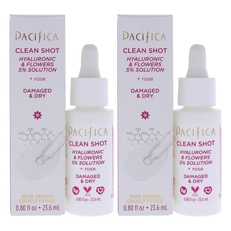 Clean Shot Hyaluronic and Flowers 5 Percent Solution by Pacifica for Unisex - 0.8 oz Serum - Pack of 2