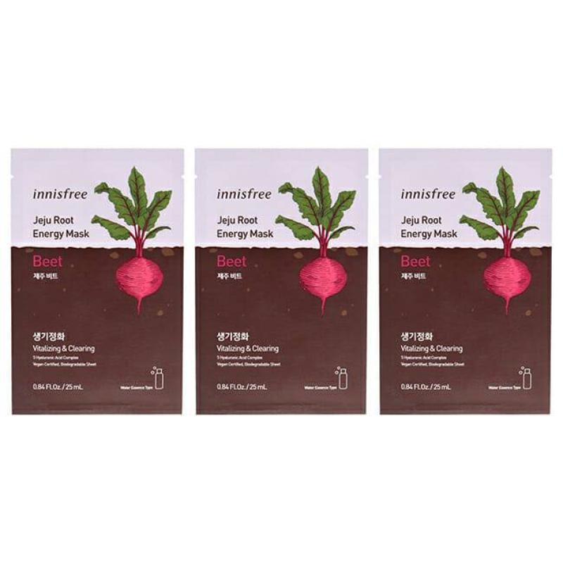 Jeju Root Energy Mask - Beet by Innisfree for Unisex - 0.84 oz Mask - Pack of 3