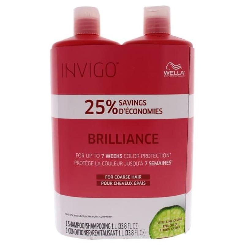 Brilliance Shampoo and Conditioner For Coarse Colored Hair Duo by Wella for Unisex - 2 X 33.8 oz Shampoo, Conditioner