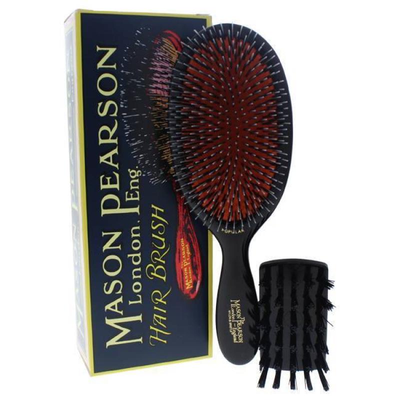 Large Popular Bristle and Nylon Brush - BN1 Dark Ruby by Mason Pearson for Unisex - 2 Pc Hair Brush and Cleaning Brush