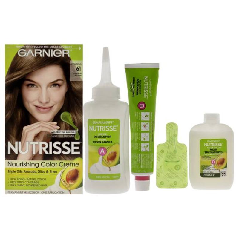 Nutrisse Nourishing Color Creme - 61 Light Ash Brown by Garnier for Unisex - 1 Application Hair Color
