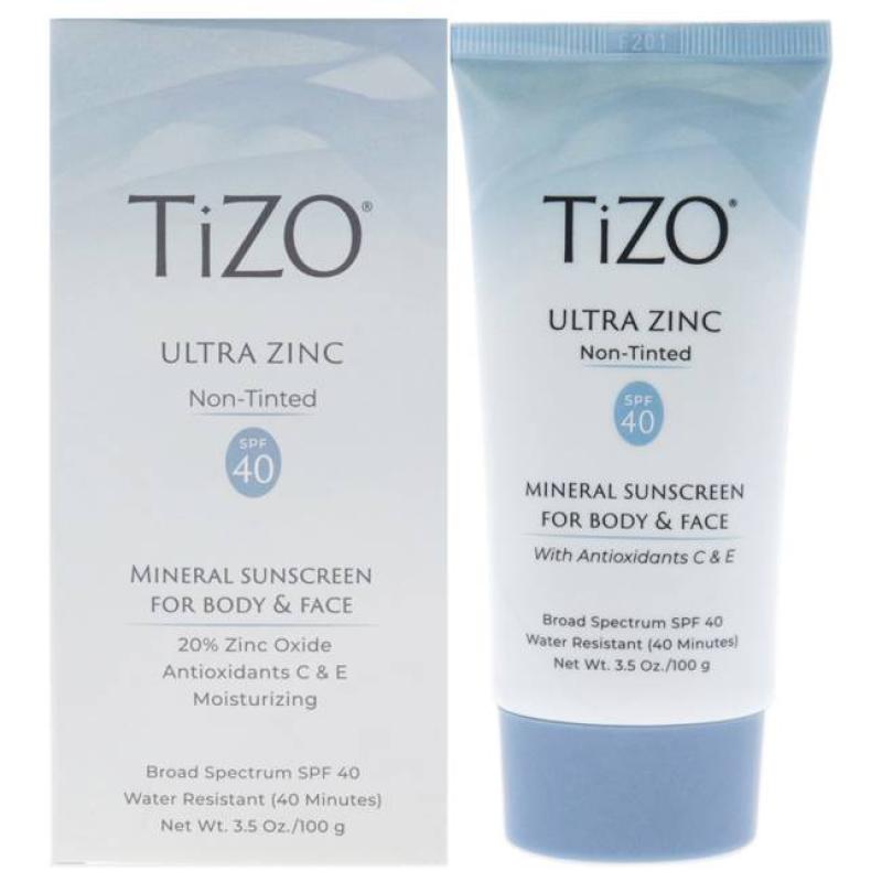 Ultra Zinc Body and Face Non-tinted SPF 40 by Tizo for Unisex - 3.5 oz Sunscreen