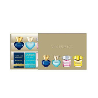 VERSACE 4 PCS MINI SET FOR WOMEN: DYLAN BLUE 5 ML EDP + DYLAN TUQUOISE 5 ML EDT + BRIGHT CRYSTAL 5 ML EDT + YELLOW DIAMOND 5 ML EDT