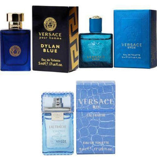 VERSACE 3 PCS MINI SET FOR MEN: EROS 5 ML EAU DE TOILETTE + DYLAN BLUE 5 ML EAU DE TOILETTE + EAU FRAICHE 5 ML EAU DE TOILETTE