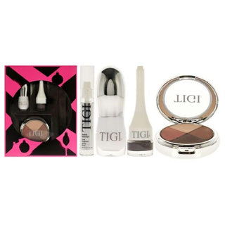 Total Knockout Set by TIGI for Women - 4 Pc 0.301oz Hight Density Quad Eyeshadow - Love Affair, 0.11oz Luxe Lip Gloss - Dumb Blonde, 0.14oz Decadent Lipstick - Fierce, 0.10oz Creme Eyeliner - Graphite