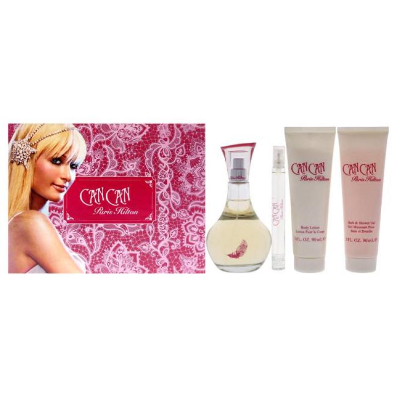 Can Can by Paris Hilton for Women - 4 Pc Gift Set 3.4oz EDP Spray, 0.34oz EDP Spray, 3oz Body Lotion, 3oz Bath and Shower Gel