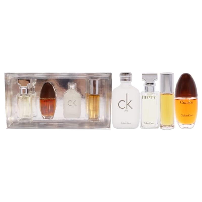 Calvin Klein Variety by Calvin Klein for Women - 4 Pc Mini Gift Set 0.5oz Obsession EDP Spray, 0.5oz CK One EDT Splash, 0.5oz Eternity EDP Spray, 0.5oz Escape EDP Spray