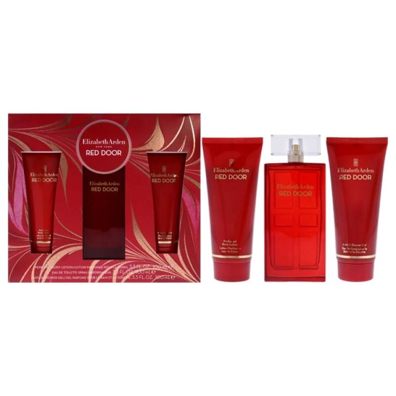 Red Door by Elizabeth Arden for Women - 3 Pc Gift Set 3.3oz EDT Spray, 3.3oz Body Lotion, 3.3oz Bath &amp; Shower Gel