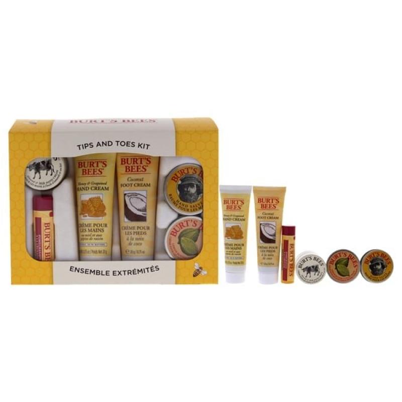 Tips and Toes Kit by Burts Bees for Women - 6 Pc Kit 0.3oz Hand Salve, 0.25oz Almond and Milk Hand Cream, 0.3oz Lemon Butter Cuticle Cream, 0.75oz Coconut Foot Cream, 0.75oz Honey and Grapeseed Hand Cream, 0.15oz Pomegranate Moisturizing Lip Balm