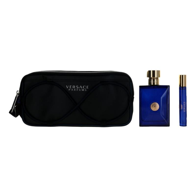 Versace Pour Homme Dylan Blue By Versace, 3 Piece Gift Set For Men With Pouch