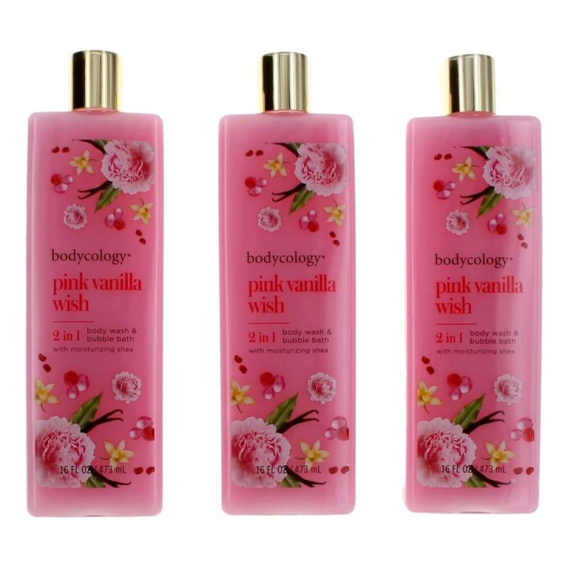 Pink Vanilla Wish By Bodycology, 3 Pack 16 Oz 2 In 1 Body Wash &amp; Bubble Bath For Women