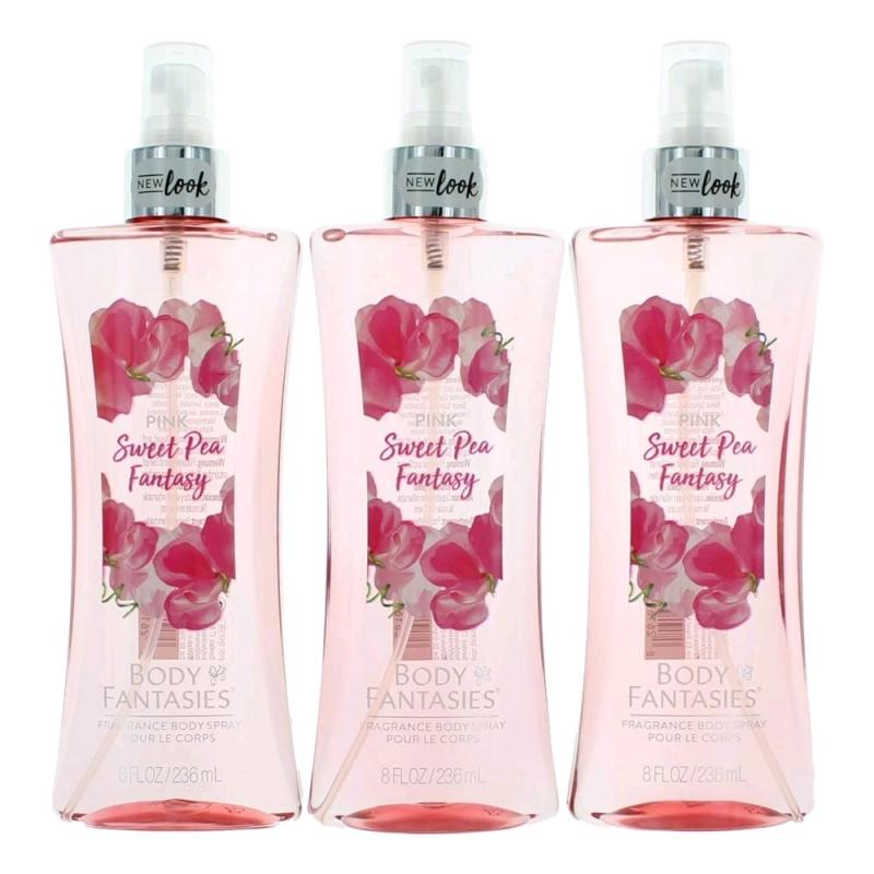 Pink Sweet Pea Fantasy By Body Fantasies, 3 Pack 8 Oz Fragrance Body Spray For Women